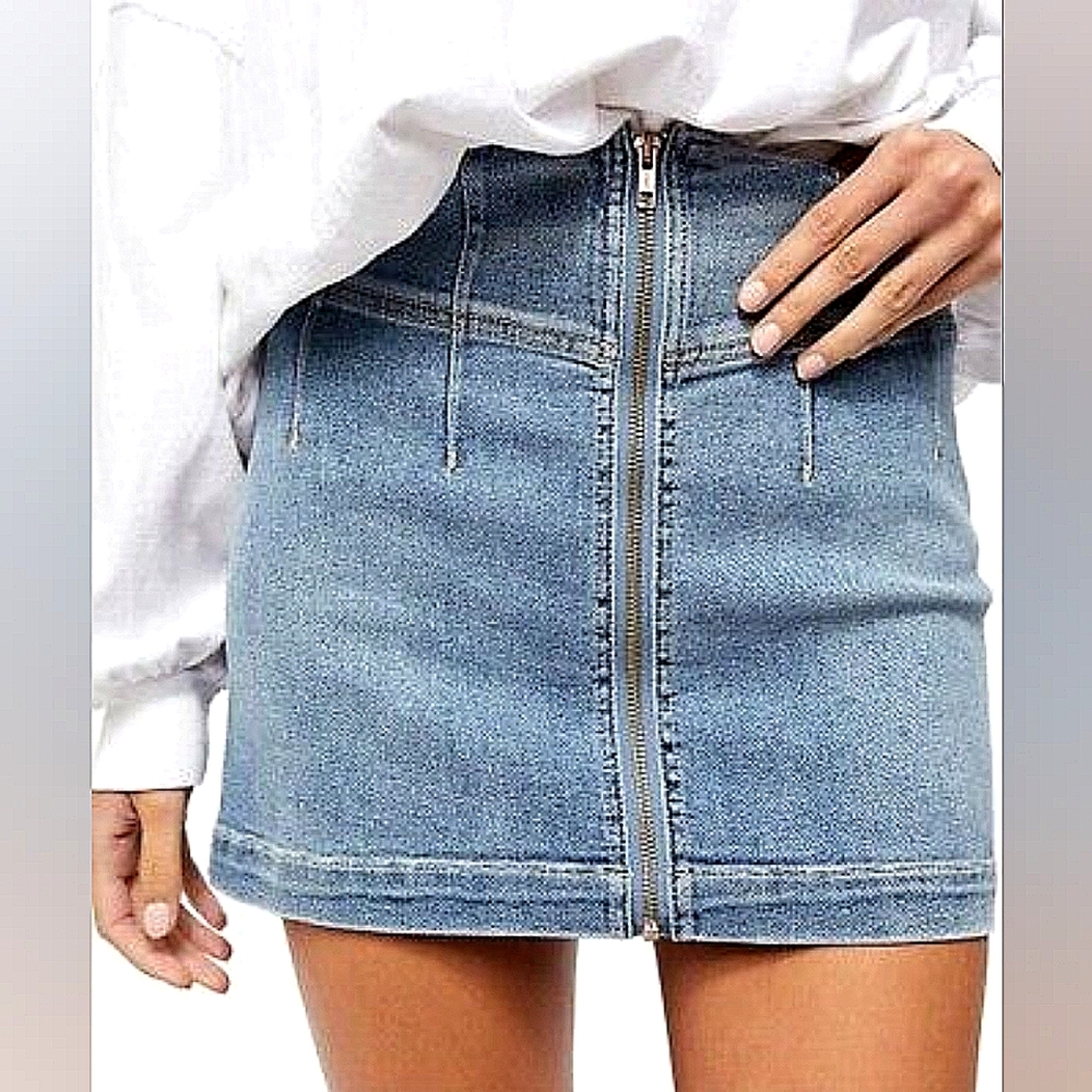 Free People Virgo Full Zip Denim Mini Skirt size 29 in Indigo